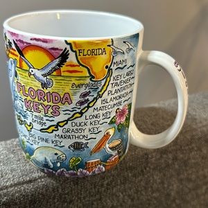 Florida Keys Map Large mug. Pelican, fish, lighthouse, sunset, starfish.